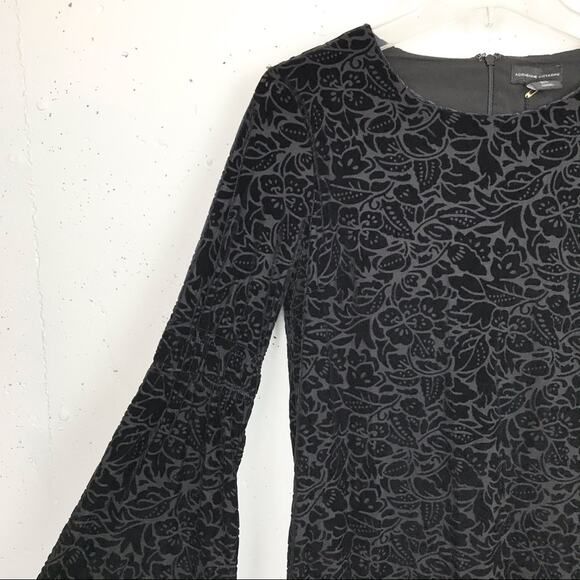 Adrienne Vittadini Bell Sleeve Dress Velvet Floral Brocade Textured Soft Small - Picture 9 of 14